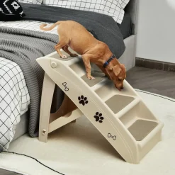 Tangkula Folding Dog Stairs for High Beds, 4 Steps Plastic Dog & Cat Steps with Non-Slip Felt Pad