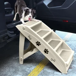 Tangkula Folding Dog Stairs for High Beds, 4 Steps Plastic Dog & Cat Steps with Non-Slip Felt Pad