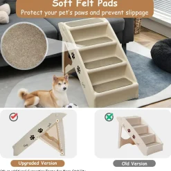 Tangkula Folding Dog Stairs for High Beds, 4 Steps Plastic Dog & Cat Steps with Non-Slip Felt Pad
