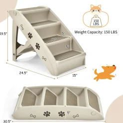 Tangkula Folding Dog Stairs for High Beds, 4 Steps Plastic Dog & Cat Steps with Non-Slip Felt Pad