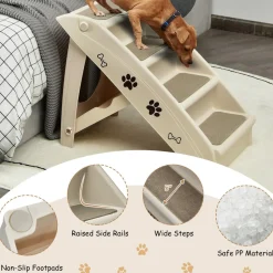 Tangkula Folding Dog Stairs for High Beds, 4 Steps Plastic Dog & Cat Steps with Non-Slip Felt Pad