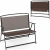 Tangkula Folding Outdoor Garden Bench, 2-Person Patio Bench with Backrest and Armrests