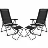 Tangkula Folding Patio Chairs, Set of 2 Outdoor Dining Chairs & Ottomans, Lawn Chairs with 7-Level Adjustable Backrest