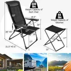 Tangkula Folding Patio Chairs, Set of 2 Outdoor Dining Chairs & Ottomans, Lawn Chairs with 7-Level Adjustable Backrest