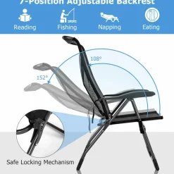 Tangkula Folding Patio Chairs, Set of 2 Outdoor Dining Chairs & Ottomans, Lawn Chairs with 7-Level Adjustable Backrest