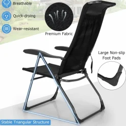 Tangkula Folding Patio Chairs, Set of 2 Outdoor Dining Chairs & Ottomans, Lawn Chairs with 7-Level Adjustable Backrest