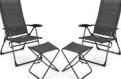Tangkula Folding Patio Chairs, Set of 2 Outdoor Dining Chairs & Ottomans, Lawn Chairs with 7-Level Adjustable Backrest