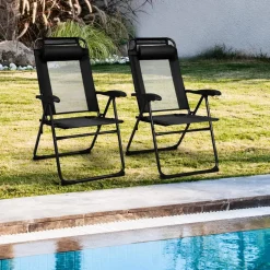 Tangkula Folding Patio Dining Chairs Set of 2, Portable Patio Chairs with 7 Level Adjustable Backrest
