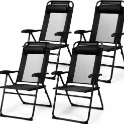 Tangkula Folding Patio Dining Chairs Set of 2, Portable Patio Chairs with 7 Level Adjustable Backrest