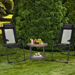 Tangkula Folding Patio Dining Chairs Set of 2, Portable Patio Chairs with 7 Level Adjustable Backrest
