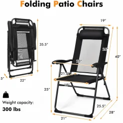 Tangkula Folding Patio Dining Chairs Set of 2, Portable Patio Chairs with 7 Level Adjustable Backrest