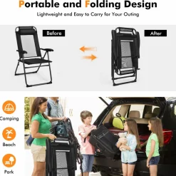 Tangkula Folding Patio Dining Chairs Set of 2, Portable Patio Chairs with 7 Level Adjustable Backrest