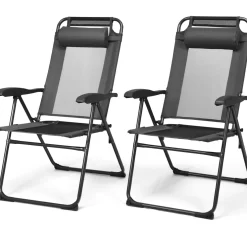 Tangkula Folding Patio Dining Chairs Set of 2, Portable Patio Chairs with 7 Level Adjustable Backrest