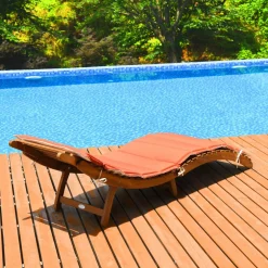 Tangkula Folding Patio Lounge Chair, Solid Eucalyptus Wood Sun Lounger Chair