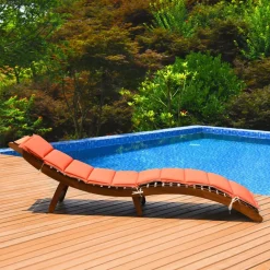 Tangkula Folding Patio Lounge Chair, Solid Eucalyptus Wood Sun Lounger Chair