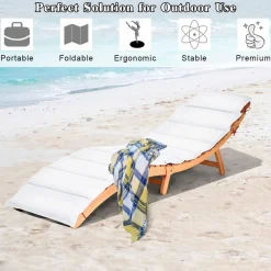 Tangkula Folding Patio Lounge Chair, Solid Eucalyptus Wood Sun Lounger Chair