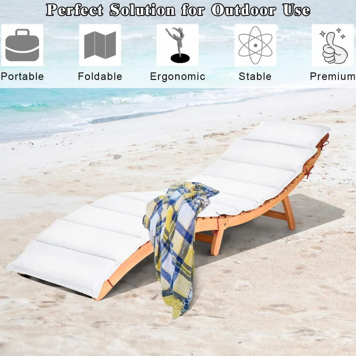 Tangkula Folding Patio Lounge Chair, Solid Eucalyptus Wood Sun Lounger Chair