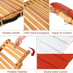 Tangkula Folding Patio Lounge Chair, Solid Eucalyptus Wood Sun Lounger Chair