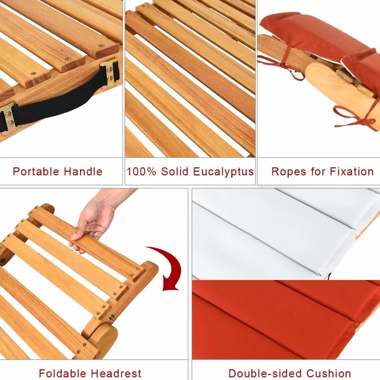 Tangkula Folding Patio Lounge Chair, Solid Eucalyptus Wood Sun Lounger Chair