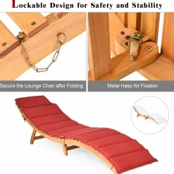 Tangkula Folding Patio Lounge Chair, Solid Eucalyptus Wood Sun Lounger Chair