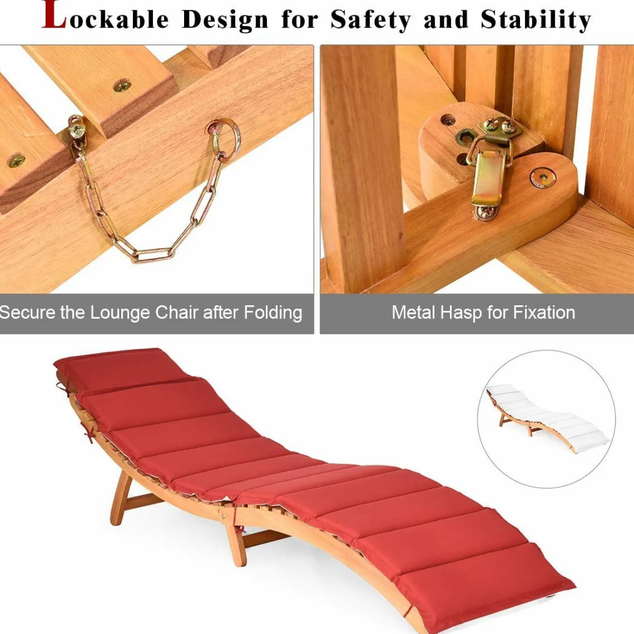 Tangkula Folding Patio Lounge Chair, Solid Eucalyptus Wood Sun Lounger Chair