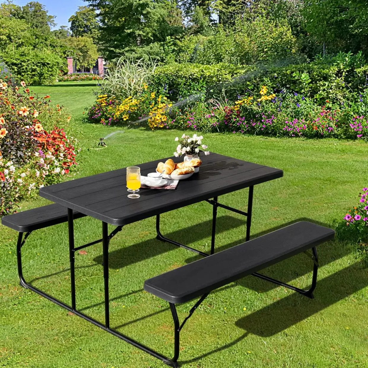 Tangkula Folding Picnic Table with 2 Benches
