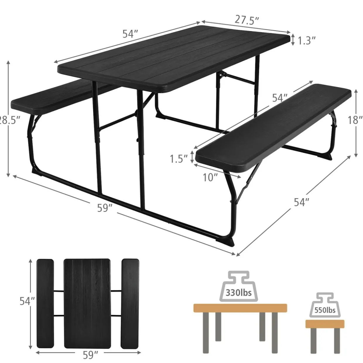 Tangkula Folding Picnic Table with 2 Benches