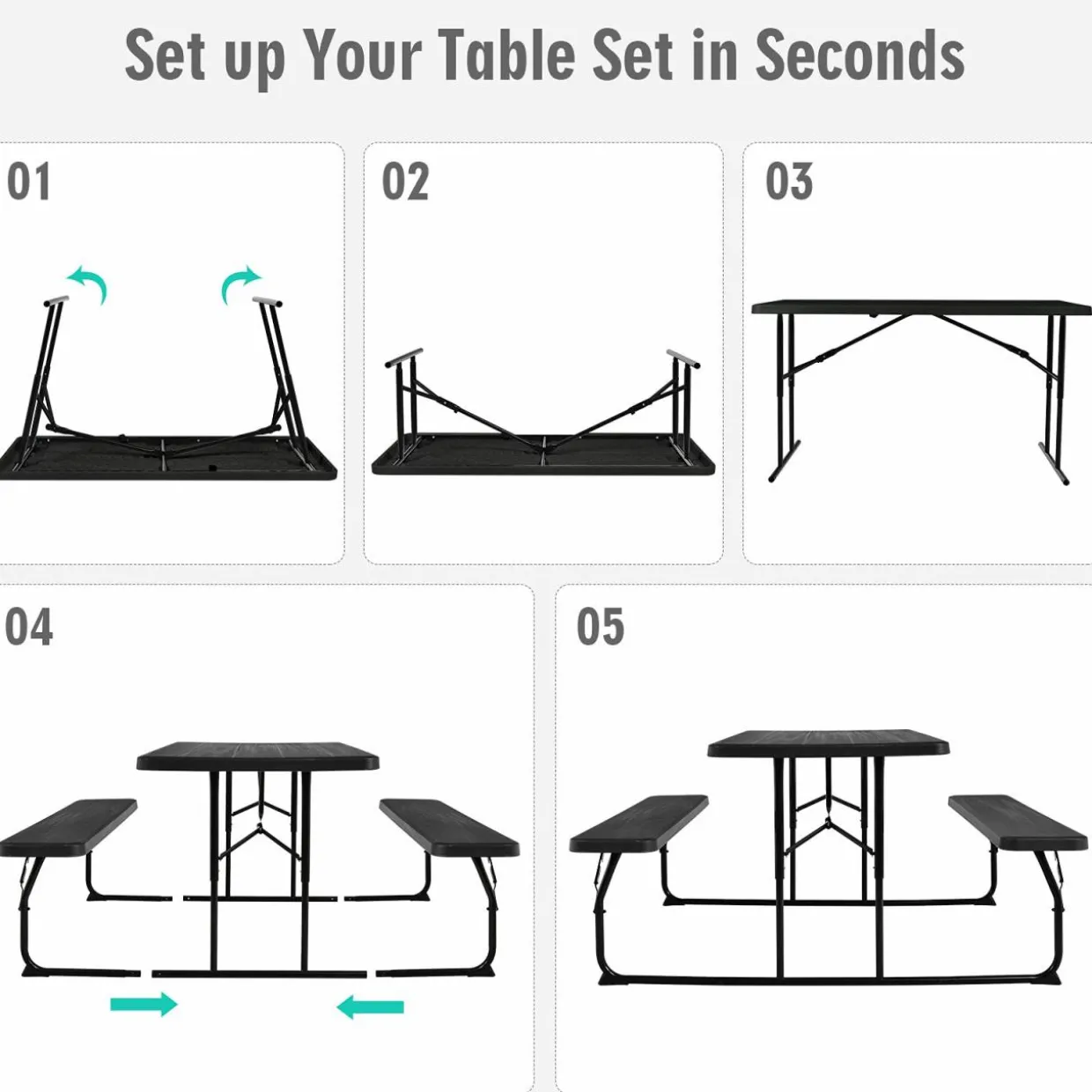 Tangkula Folding Picnic Table with 2 Benches