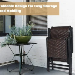Tangkula Folding Reclining Rattan Chair, Portable Chaise Lounge Chair w/Adjustable Positions