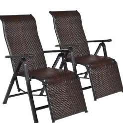 Tangkula Folding Reclining Rattan Chair, Portable Chaise Lounge Chair w/Adjustable Positions