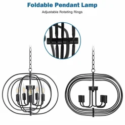 Tangkula Folding Rotatable Chandelier, 5 Lights Metal Ceiling Lamp with 39.5' Iron Chain (Black)