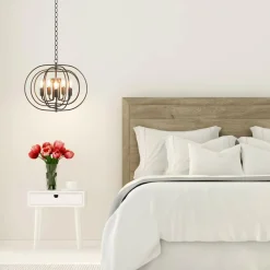Tangkula Folding Rotatable Chandelier, 5 Lights Metal Ceiling Lamp with 39.5' Iron Chain (Black)