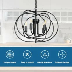 Tangkula Folding Rotatable Chandelier, 5 Lights Metal Ceiling Lamp with 39.5' Iron Chain (Black)
