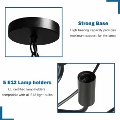 Tangkula Folding Rotatable Chandelier, 5 Lights Metal Ceiling Lamp with 39.5' Iron Chain (Black)
