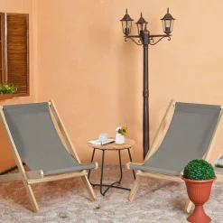 Tangkula Folding Sling Chair, Outdoor Wood Portable Beach Chair