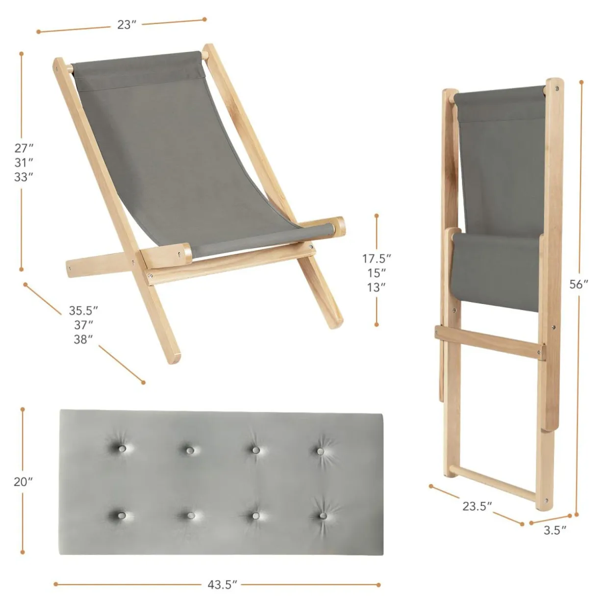Tangkula Folding Sling Chair, Outdoor Wood Portable Beach Chair