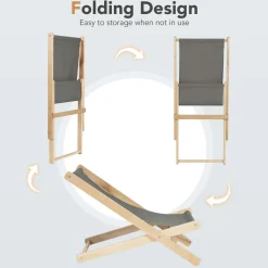 Tangkula Folding Sling Chair, Outdoor Wood Portable Beach Chair