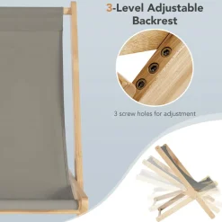 Tangkula Folding Sling Chair, Outdoor Wood Portable Beach Chair