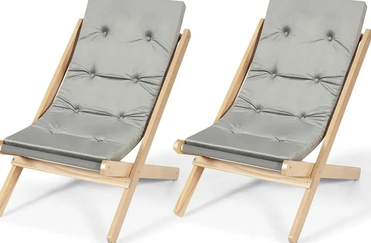 Tangkula Folding Sling Chair, Outdoor Wood Portable Beach Chair