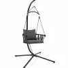 Tangkula Folding Swing Chair with Stand, Hanging Egg Chair with Cushion, Pillow, Wicker Basket Seat