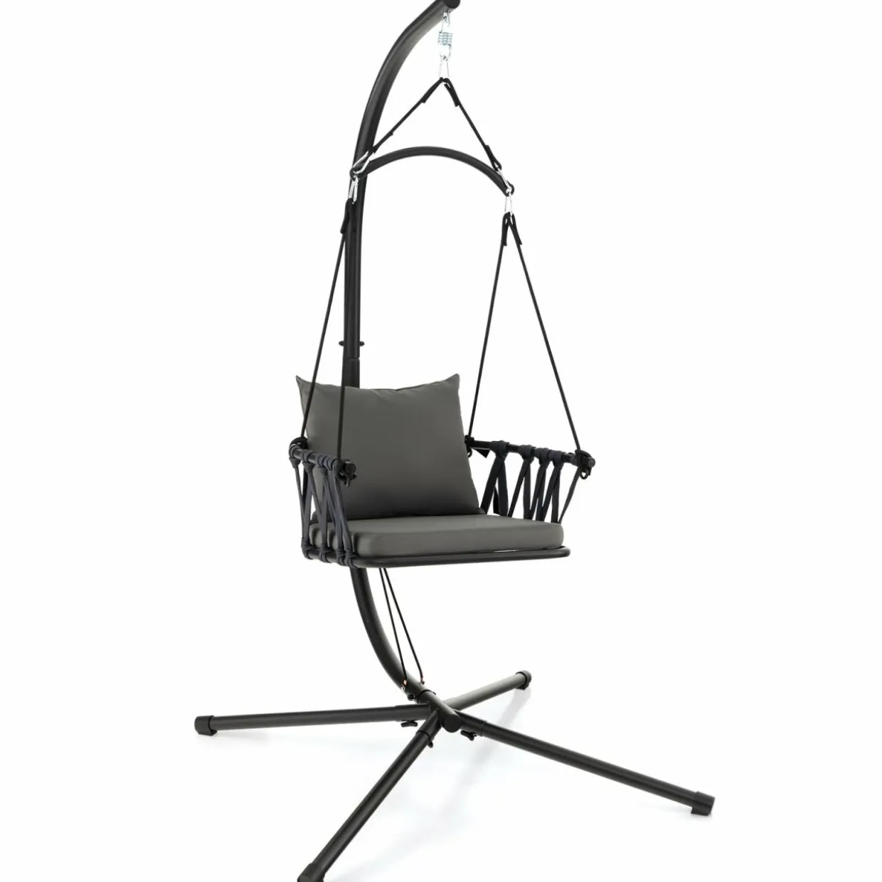 Tangkula Folding Swing Chair with Stand, Hanging Egg Chair with Cushion, Pillow, Wicker Basket Seat