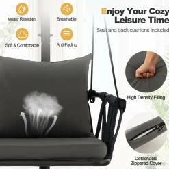 Tangkula Folding Swing Chair with Stand, Hanging Egg Chair with Cushion, Pillow, Wicker Basket Seat