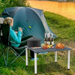 Tangkula Folding Table, Portable Picnic Table with Roll-up Tabletop, Carrying Bag