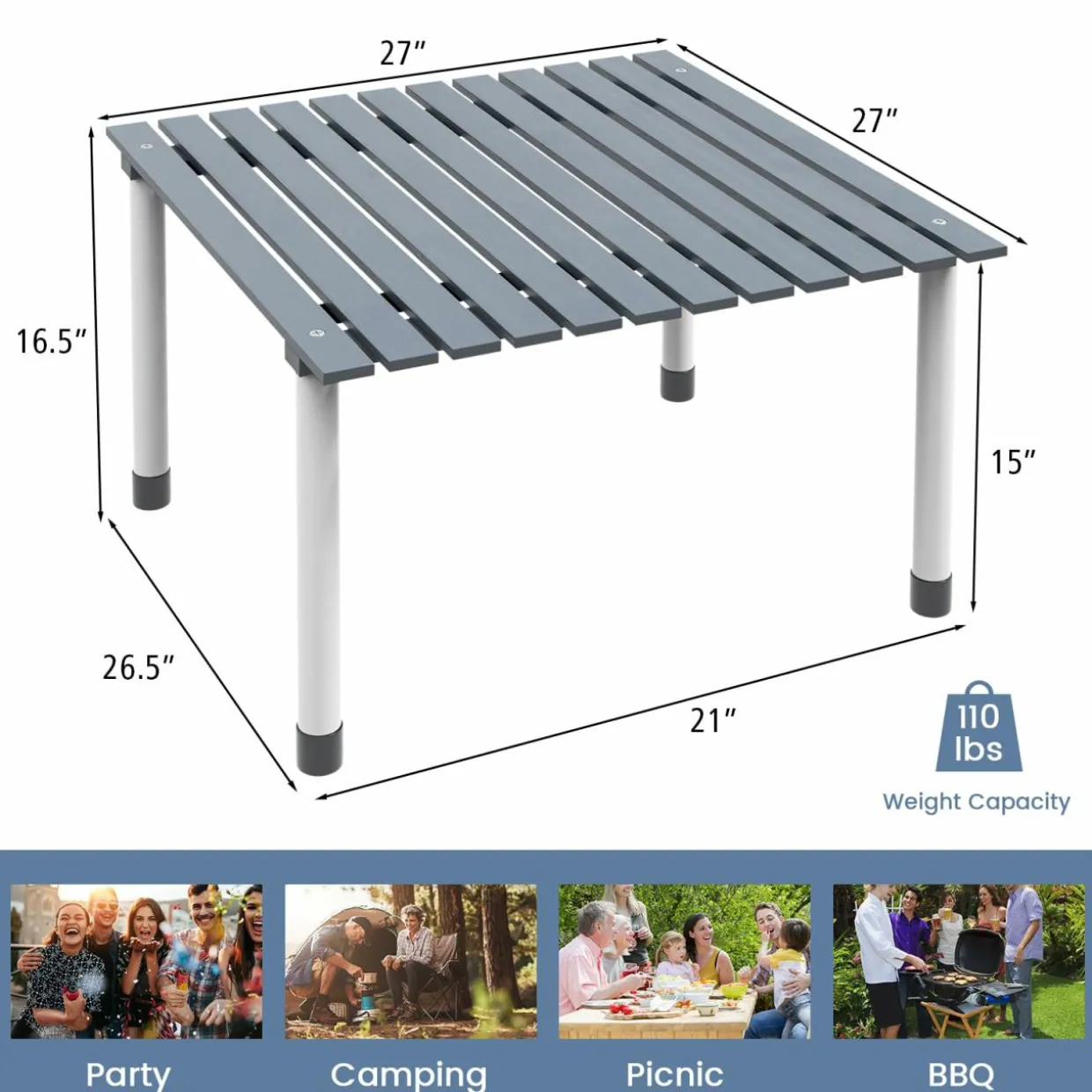 Tangkula Folding Table, Portable Picnic Table with Roll-up Tabletop, Carrying Bag