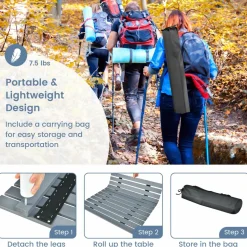 Tangkula Folding Table, Portable Picnic Table with Roll-up Tabletop, Carrying Bag