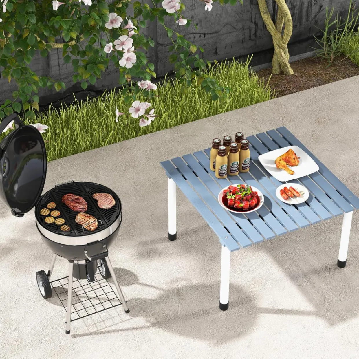 Tangkula Folding Table, Portable Picnic Table with Roll-up Tabletop, Carrying Bag
