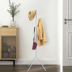 Tangkula Free Standing Coat Rack, Entryway Coat Tree with Detachable Hooks & Foldable legs (White)