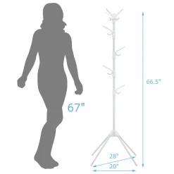 Tangkula Free Standing Coat Rack, Entryway Coat Tree with Detachable Hooks & Foldable legs (White)