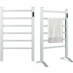 Tangkula Freestanding & Wall Mounted Towel Warmer, 6 Bars Heated Towel Rack w/ 8H Timer & LED Display