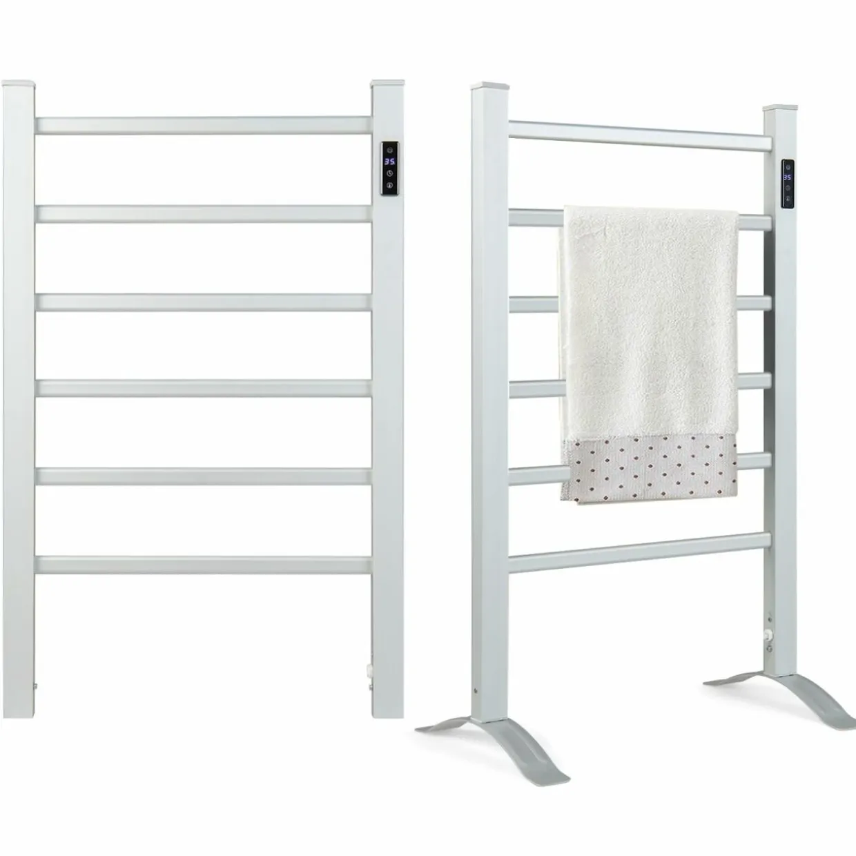 Tangkula Freestanding & Wall Mounted Towel Warmer, 6 Bars Heated Towel Rack w/ 8H Timer & LED Display